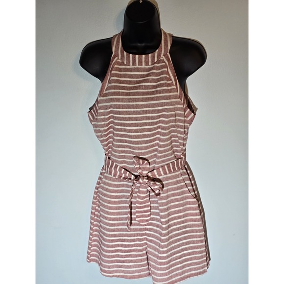 Red White Striped‎ Halter Romper Tie Waist Sleeveless Small Summer Playsuit - Picture 1 of 9